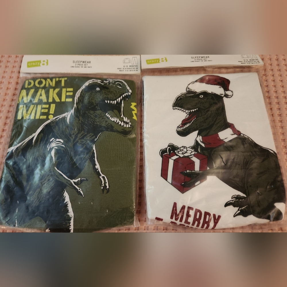 Crazy 8 Lot Of 2 Baby Sleepwear Dinosaur Graphic Sleepwear Sets 6-12 Months